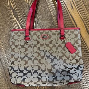 Coach Signature Canvas Tote Bag - Brown and Red EUC